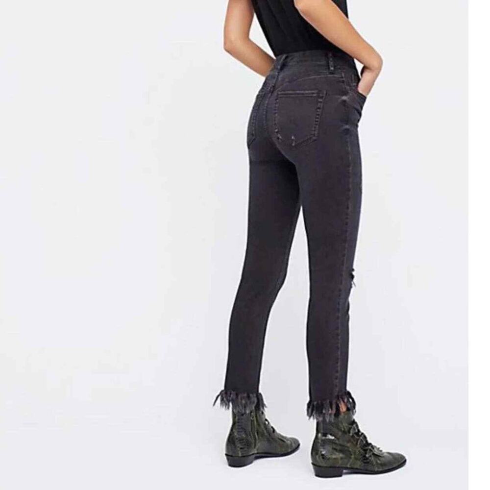 FREE PEOPLE Black Great Heights Distressed Frayed Skinny Jeans 27